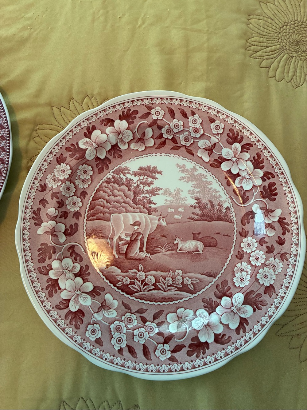 Spode Milk Maid Archive Collection Plate in Red Transfer